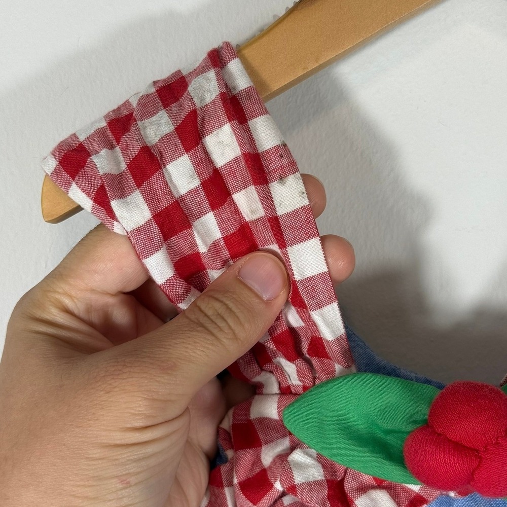 Vintage Cherry Embroidered Chambray Bubble Romper Gingham Bow Toddler 3 832529 - Picture 4 of 12